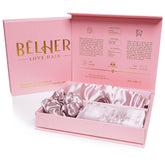 Set Matase Mulberry, Fata de Perna, Masca Somn, 3 Elastice Par, Pink, Cutie Cadou